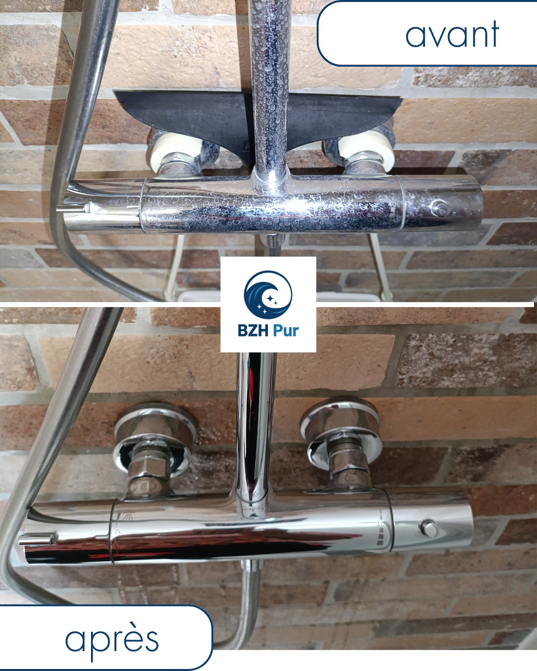 avant après d'une robinetterie lors d'un nettoyage état des lieux dans le finistère