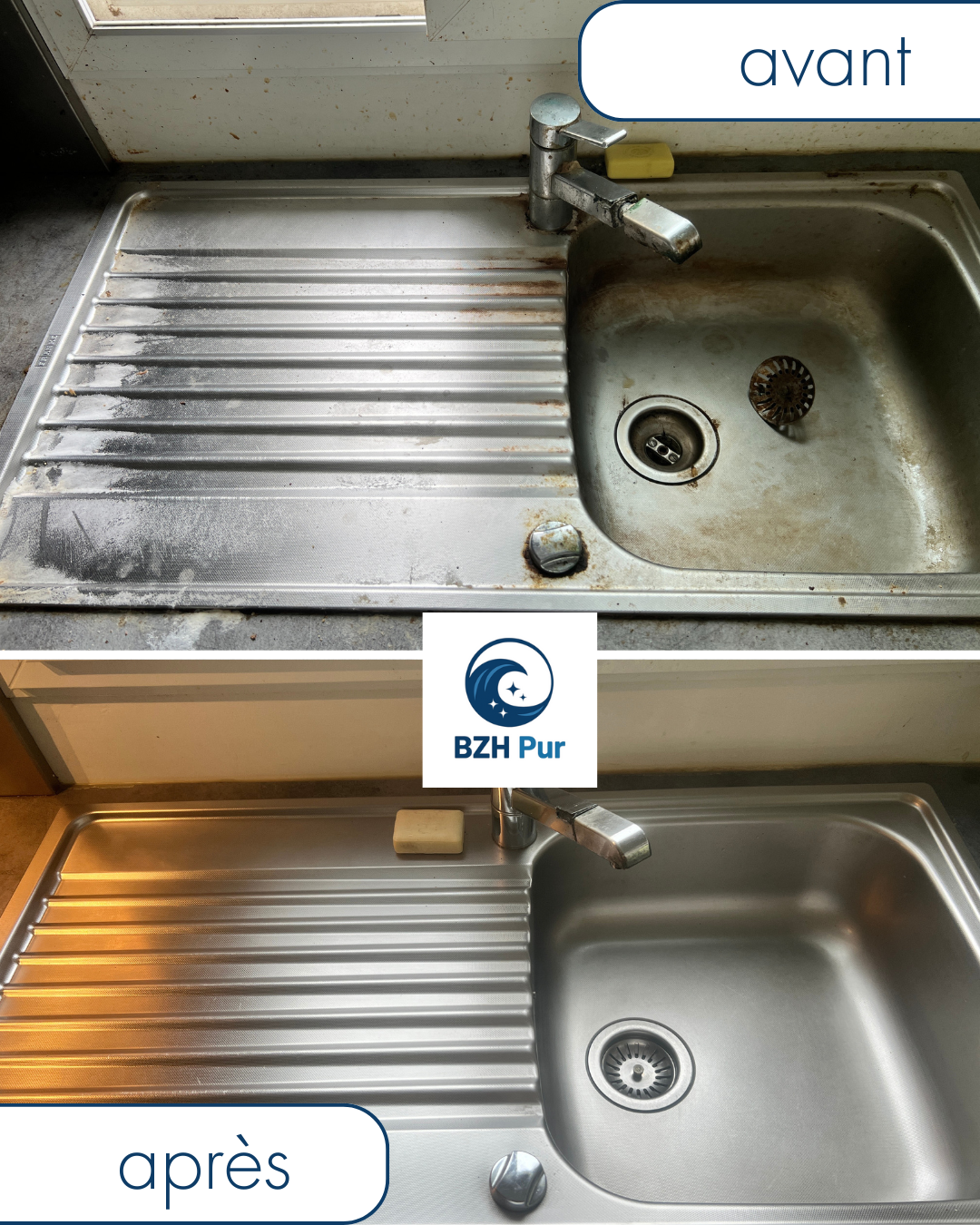 avant après d'un lavabo nettoyage état des lieux concarneau